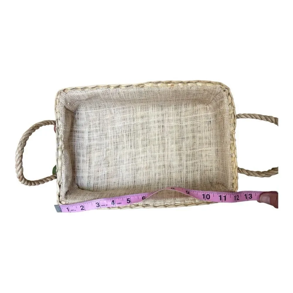 Vintage Cottage Fruit Basket Woven Raffia Harvest Centerpiece Decor